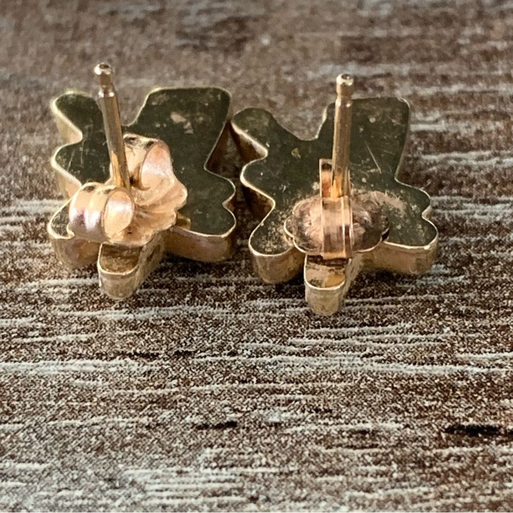 14k Yellow Gold Stud Earrings Sculptural Pierced Abstract Textured Earrings 1.4g - Picture 5 of 11